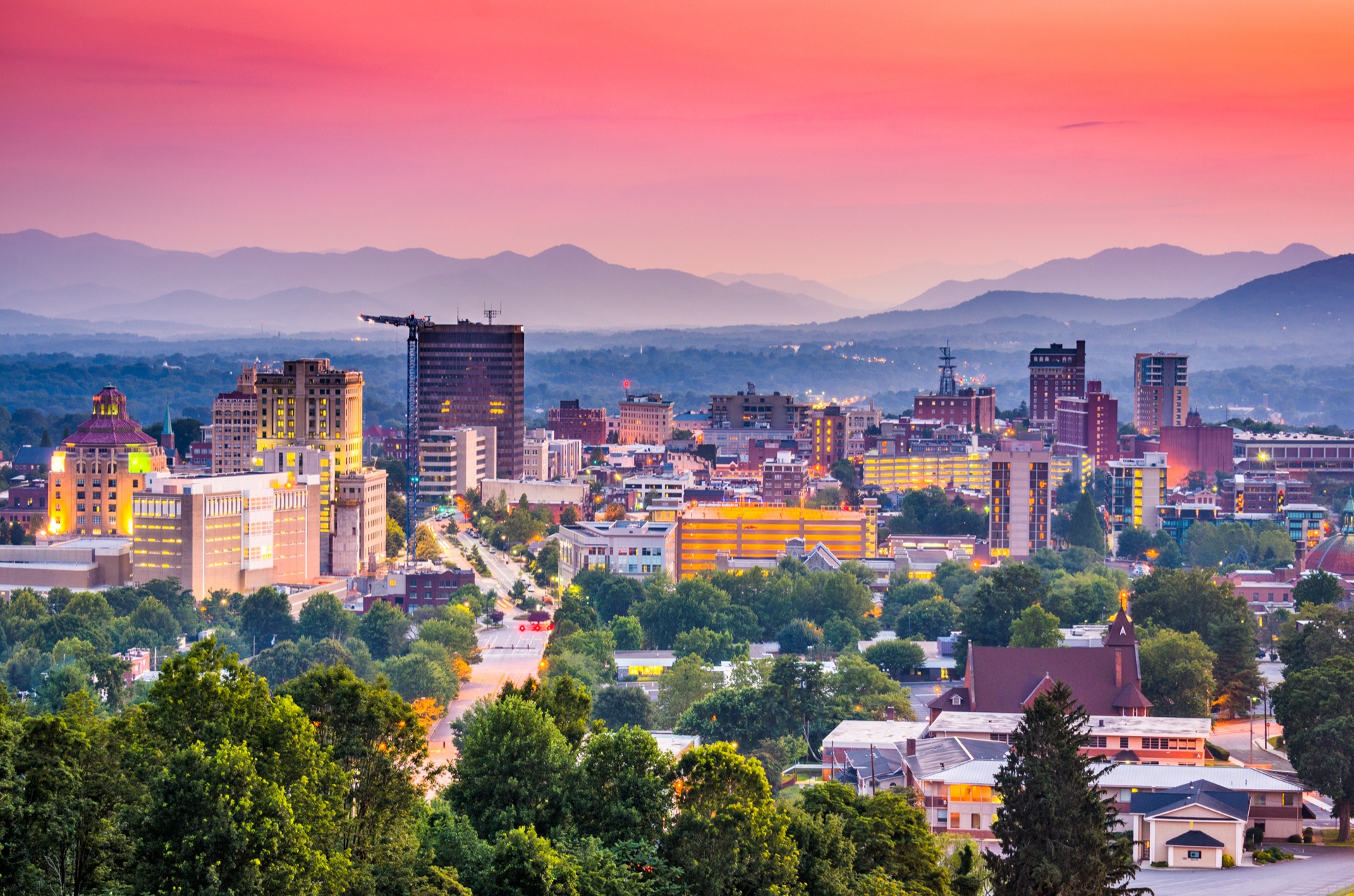 Sunset view of Asheville skyline